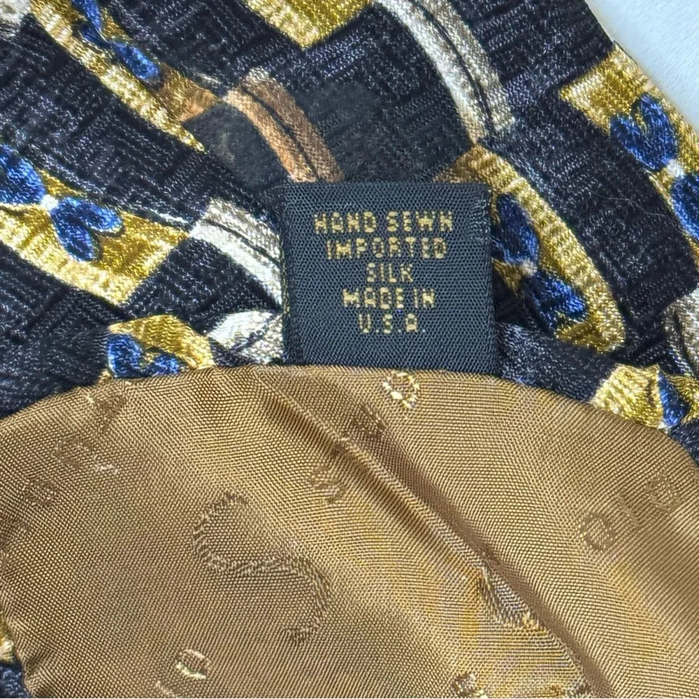 Robert Talbott Studio Men’s Necktie Black & Gold Geometric w/Blue Butterflies
